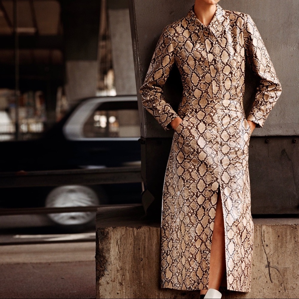 NEW ZARA Faux Leather Snake Print Slit Long Skirt